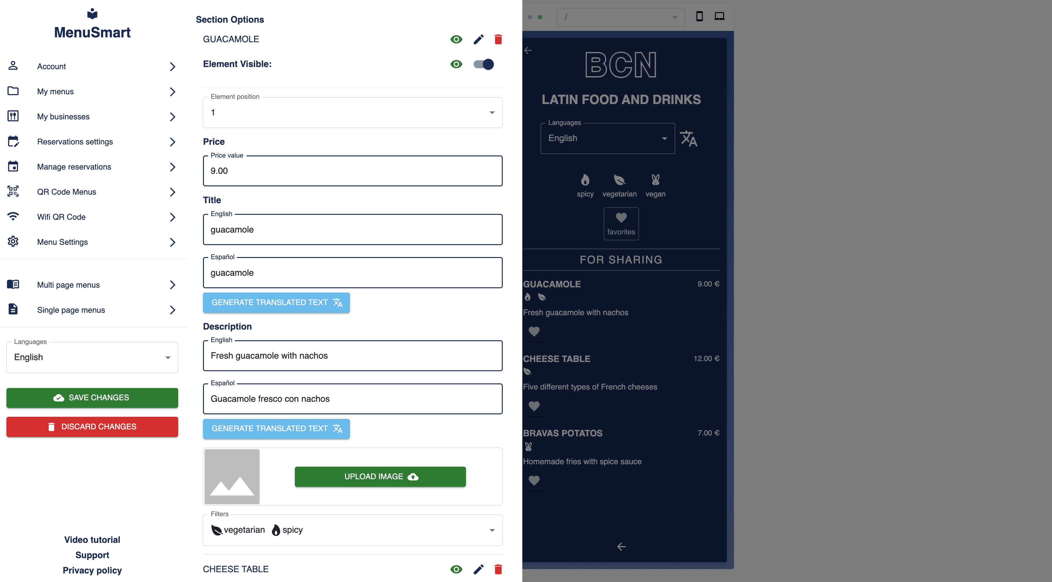 MenuSmart dashboard preview