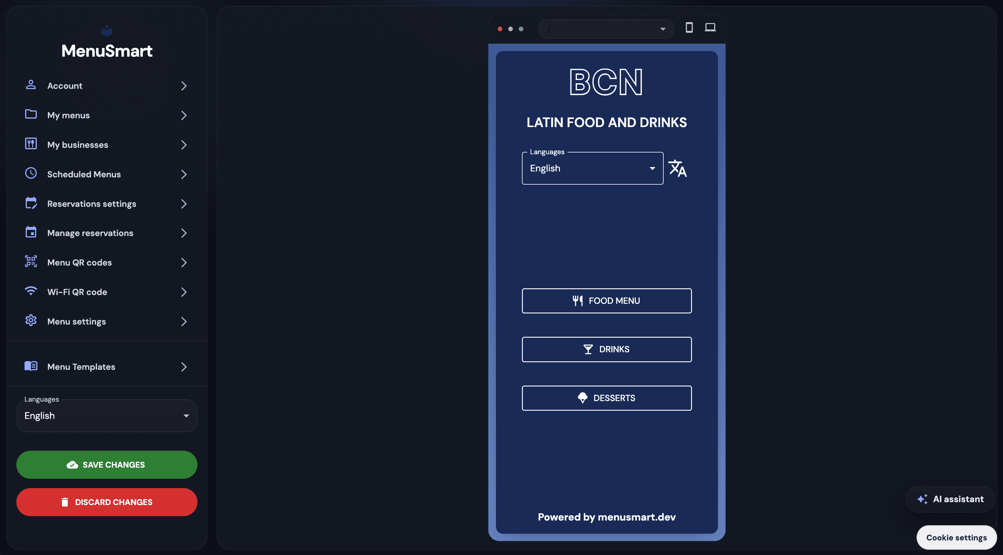 MenuSmart dashboard preview