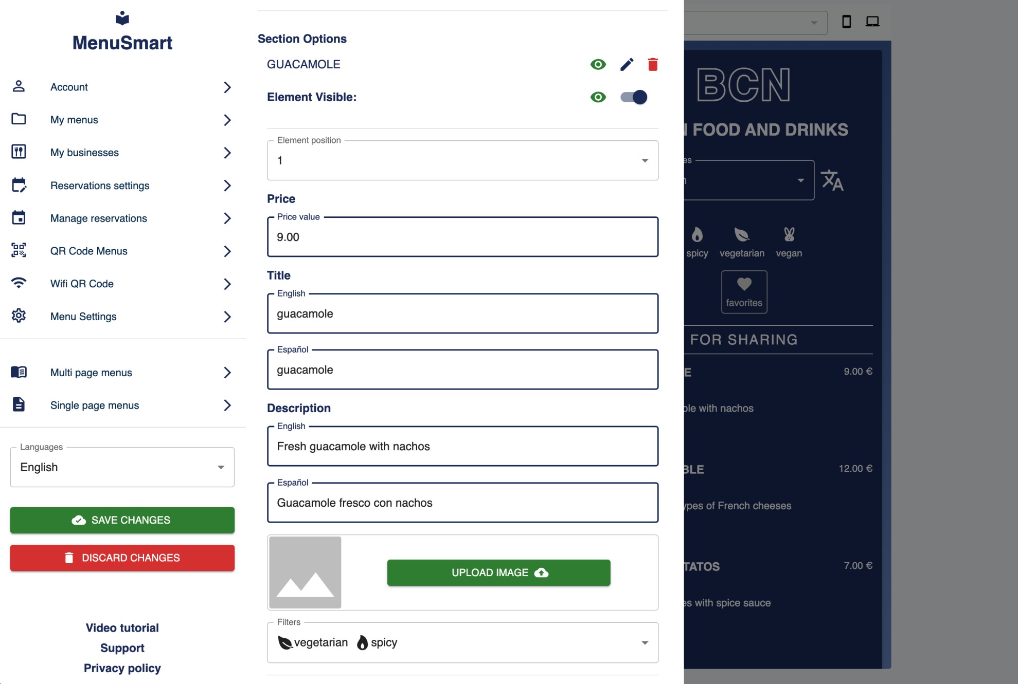 menu dashboard